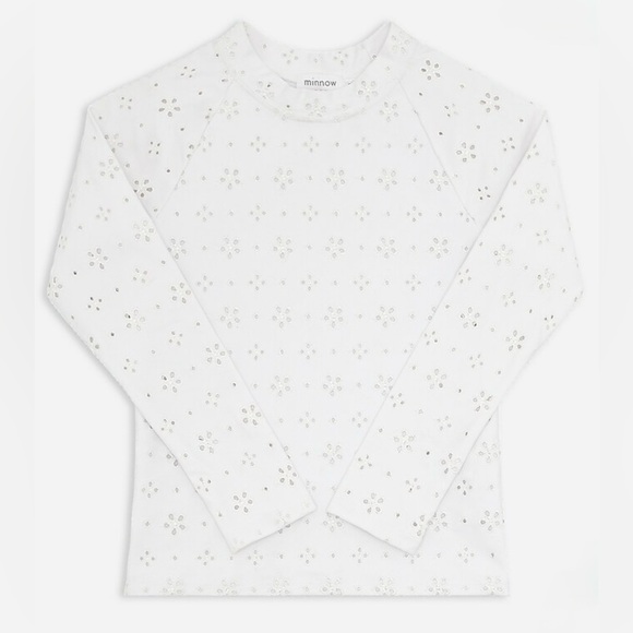 Minnow Girls White Eyelet Long-Sleeve Rashguard - Size 9/10 - Picture 10 of 11